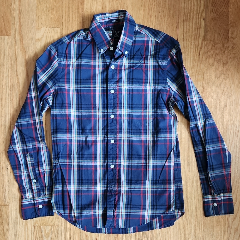 J. Crew, Men's, Navy and Red Plaid Shirt, Sz S